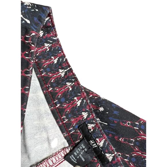 H&M Skinny High waist Pant black burgundy printed zs 6 skinny Stretch - Picture 3 of 14